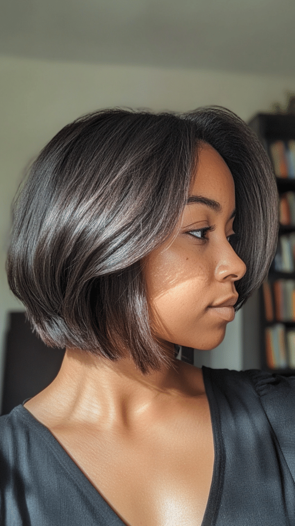 A chin-length bob with messy, choppy layers and a tousled, textured finish.