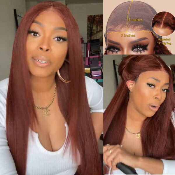 Untitleddesign_16_fb96447b-2da1-4557-9dad-14a80516e239 Extra 70% OFF |Sunber Reddish Brown 13*4 Lace Front Wig Kinky Straight Dark Auburn Copper Color Human Hair Wigs - 18 / 7*5 Bye Bye Knots-Yaki Straight