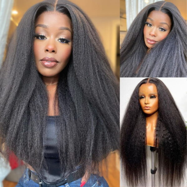 Sunber Kinky Straight Glueless Wig Invisible 5*5 HD Lace Wig Human Hair - 24 /  Kinky Edge 13*4 Lace Frontal