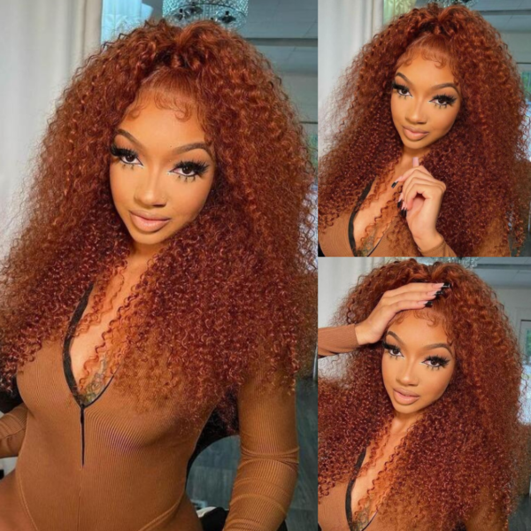 Sunber Precolored Ginger Brown Jerry Curly 13*4 Lace Front Human Hair Wigs - 18