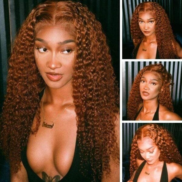 Sunber Precolored Ginger Brown Jerry Curly 13*4 Lace Front Human Hair Wigs - 18