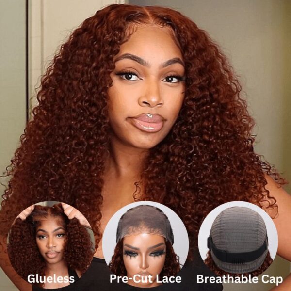 a6d2d0c0-dc97-4a94-82cc-a0ae4877f36d Sunber Reddish Brown Jerry Curly Pre Cut Glueless Lace Wig Human Hair Wigs Flash Sale - 24 / 6x4.75 Pre-Cut Lace