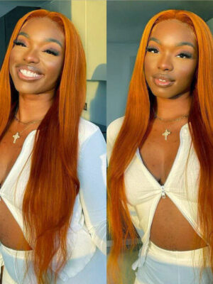 Ginger Orange Color Straight Wig 13x4 Transparent HD Lace Front Wigs 180% Density - 13x6 Lace / Yes（+） / 14inch
