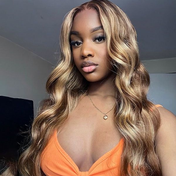#5/27 Highlight Honey Blonde Wig Highlight Color Body Wave 4x4/13x4/13x6 Lace Wig - 4x4 Lace / Yes / 24inch