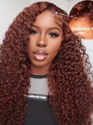 Extra 60% OFF | Sunber Reddish Brown Jerry Curly 13x4/7×5 Bye Bye Knots Lace Front Wig Real Human Hair - 22 (Fast Shipping) / 7×5 Bye Bye Knots-180%