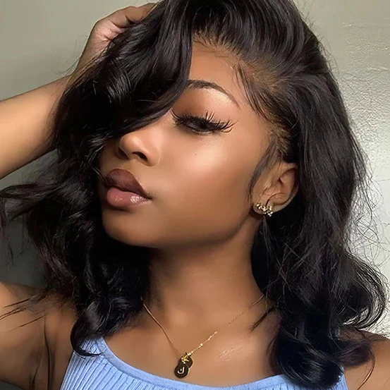 Short Glueless Body Wave Bob Wig 4x4/13x4 Lace Front Human Hair With Breathable Cap - 13x4 Lace / Black Highlight / 12inch