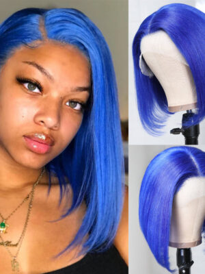 Sunber Beautiful Blue Bob Wigs Human Hair Lace Front Wigs Pre Plucked 13×4 Swiss Lace Wig 150% Density - 8inch / 150% / 13*4