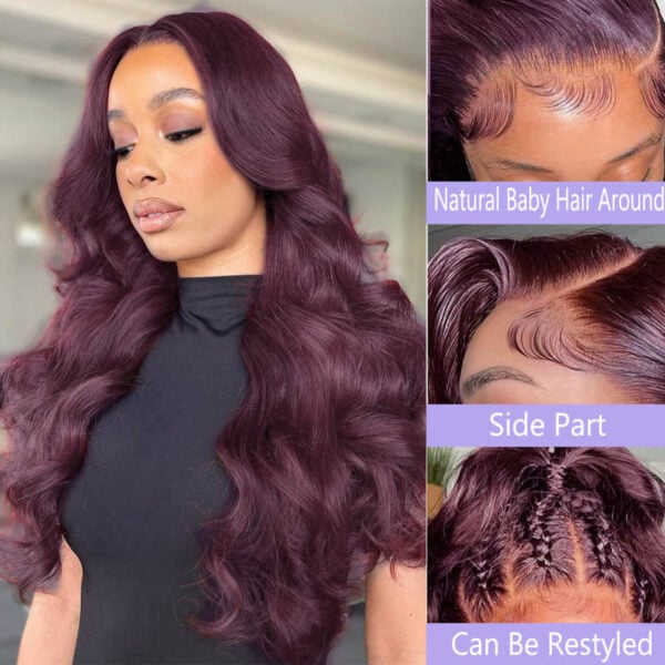 body4 New Color Deep Purple Color Glueless 180% Density Body Wave wig 13x4 Transparent Frontal HD Lace Wig - 4x4 Lace / 180% / 18inch