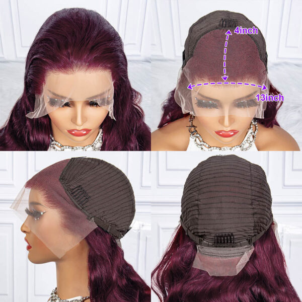 body7 New Color Deep Purple Color Body Wave Wig Transparent Frontal HD Lace Wig 180% Density Hair Wig - 13x4 Lace / Yes( +.00 ) / 24inch