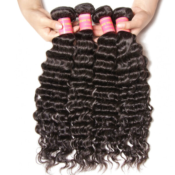 Sunber Deep Wave 4Bundles With 4x4 Lace Free Part Closure Virgin Human Hair - 12 12 12 12+10