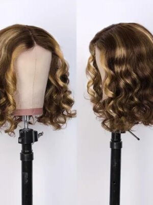 d0ebba8f-f8d1-43bc-b6d9-05afe0ec5044 Short Glueless Body Wave Bob Wig 4x4/13x4 Lace Front Human Hair With Breathable Cap - 5x5 Lace / Brown Highlight / 10inch