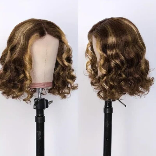 Short Glueless Body Wave Bob Wig 4x4/13x4 Lace Front Human Hair With Breathable Cap - 13x4 Lace / Black Highlight / 12inch