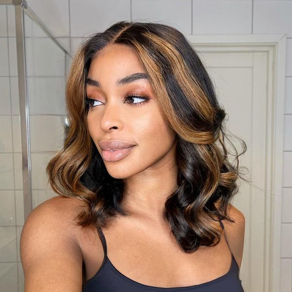 d79850971e3e8c527a418d8c30a29768 Wear&Go 1B/27# Piano Highlights Color Body Wave Transparent Lace Wig Short Bob Human Hair Wig - 4x4 / 150% / 10inch