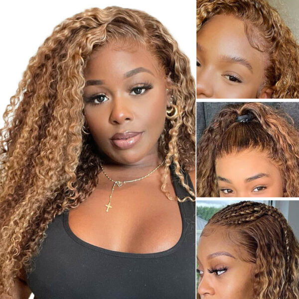 Highlight Color Water Wave Wig 180% Density 4x4 Lace Frontal HD Lace Wig - 4x4 Lace / NO / 14inch