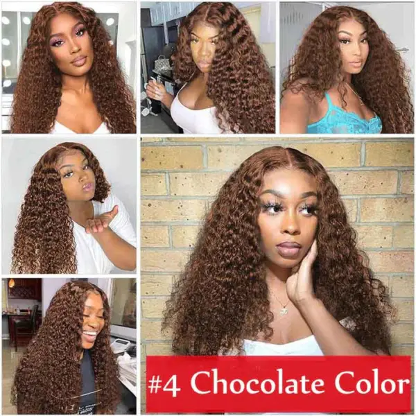 deepwavebrown-3 Chocolate Brown Color Curly Wig 13x4 HD Lace Front Wig With Micro Knot Pre Bleached Knots - 5x5 Lace / Glueless / 24inch
