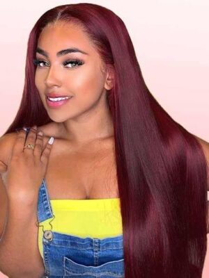 Glueless Wig Straight Wigs #99J Burgundy Color 4x4/13x4 HD Lace Front Wigs 150% Density Pre-plucked - 4x4 Lace / 180% / 30inch