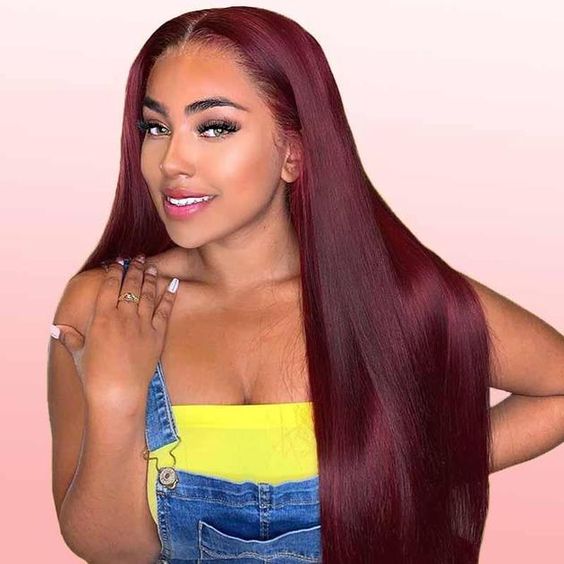 Glueless Wig Straight Wigs #99J Burgundy Color 4x4/13x4 HD Lace Front Wigs 150% Density Pre-plucked - 4x4 Lace / 180% / 30inch