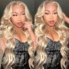 Extra 70% Off Sunber Layered Cut Dusty Blonde Body Wave Pre-Everything 13X4 Frontal Human Hair Wigs - 24