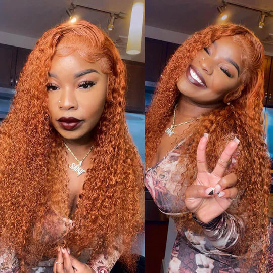 gingercurly-1 Ginger Color Wig Curly Wig 180% Density 4*4/13*4/13*6 Lace Front Wig - 13x6 Lace / NO / 18inch