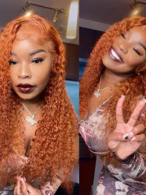 Ginger Color Wig Curly Wig 180% Density 360 Lace Human Hair Wig - 360 Lace / 180% / 28inch