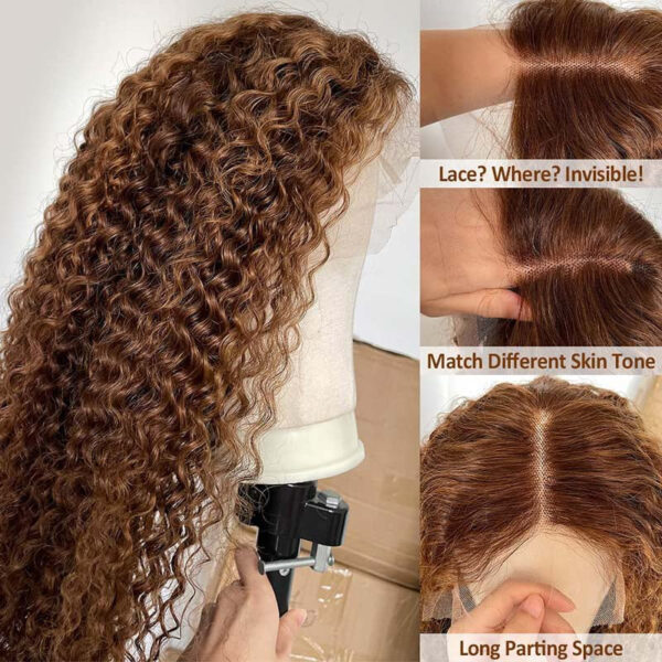 gt_4_e7bbf417-f979-4c0b-abc5-9a6fa1f9692c Pre-Cut Lace Wear Go Glueless Wig Honey Blonde With Brown Piano Color Curly Breathable - 4x4 Lace / 28 inch