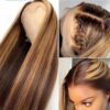 Highlights Color 360 Transparent Lace Wig Straight Human Hair Wig For Black Woman - 360 Lace / 150% / 22inch