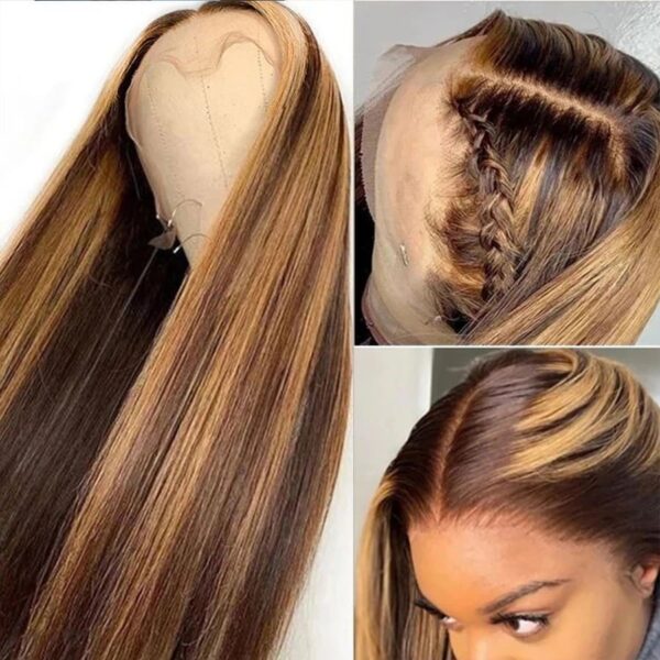 Highlights Color 360 Transparent Lace Wig Straight Human Hair Wig For Black Woman - 360 Lace / 150% / 22inch