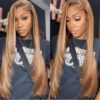 Highlights Color 360 Transparent Lace Wig Straight Human Hair Wig For Black Woman - 360 Lace / 150% / 22inch
