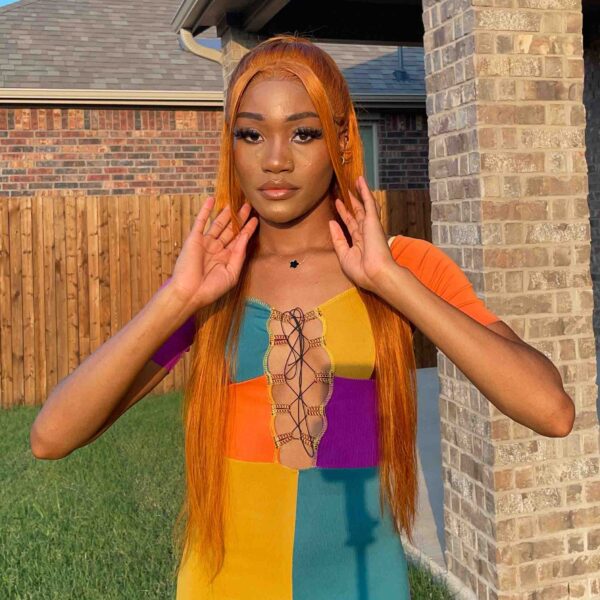 image_6483441 Ginger Orange Color Straight Wig 13x4 Transparent HD Lace Front Wigs 180% Density - 4x4 Lace / Yes(+) / 18inch