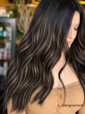 invisible clip-in hair extensions #1b-6 dark highlights. - 14" / Classic