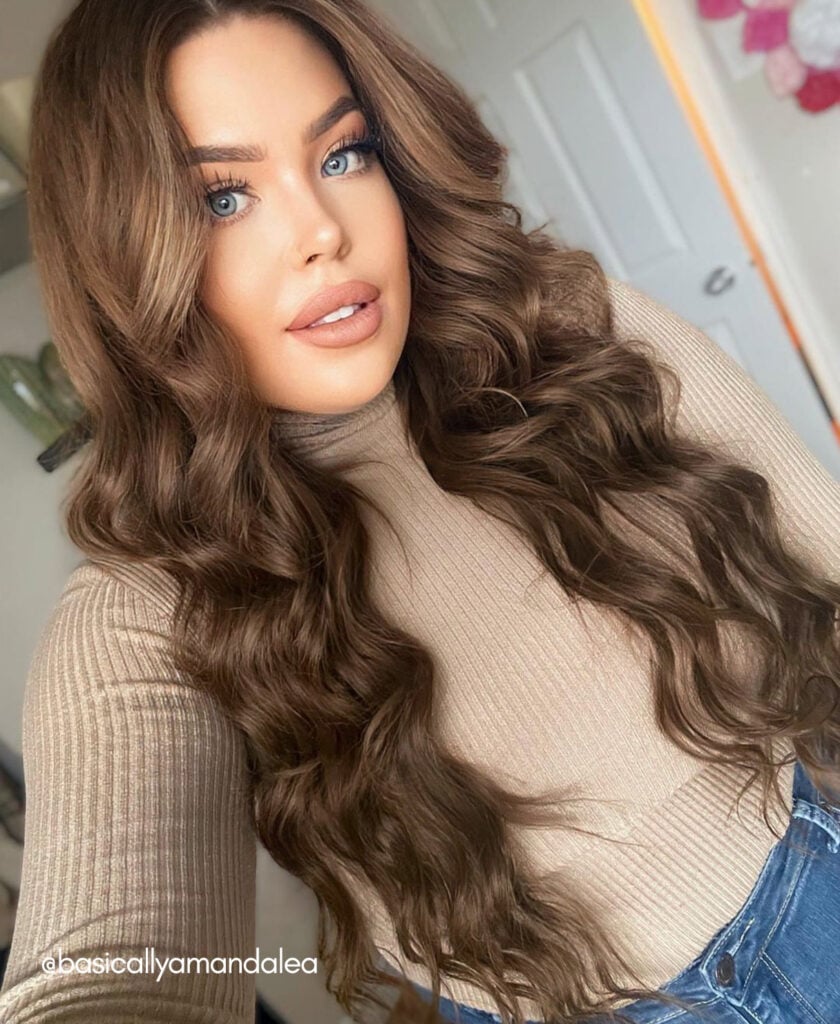 invisible clip-in hair extensions #6 light brown. - 28" / Classic