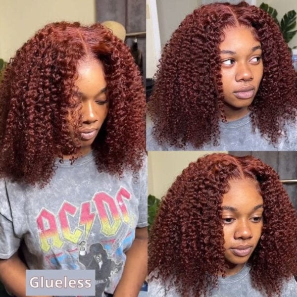 Sunber Kinky Curly Reddish Brown 6x4.75 Pre-Cut Lace Closure Wig Human Hair Glueless Wig - 24 / 6*4.75 Pre-Cut-With Baby Hair / 200%
