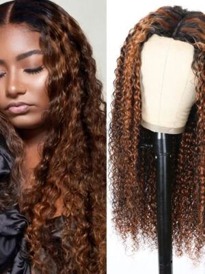 ombrecurly-2 #1B/30 Highlight Color Wigs Curly HD Lace Front 13x4 Lace 180% Density Human Hair Wig - 4x4 Lace / Yes(+.00) / 32inch