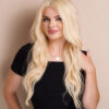 photo-a front lace human wig - 20" platinum blonde.