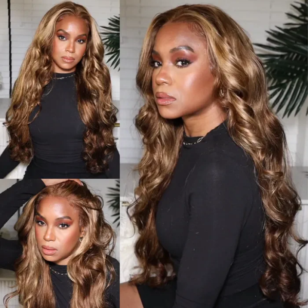 #5/27 Highlight Honey Blonde Wig Highlight Color Body Wave 4x4/13x4/13x6 Lace Wig - 4x4 Lace / Yes / 24inch