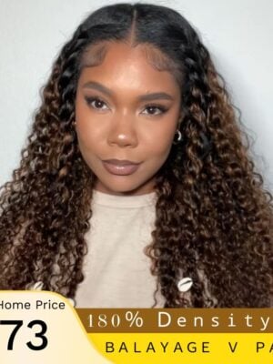 【180% Density=】Sunber Balayage Highlight Full Curly U Part Human Hair Wigs Flash Sale - 18 / V Part-180%