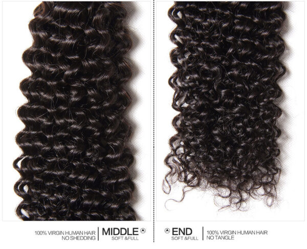Brazilian Virgin Curly Hair Extensions - Natural Black - Lace Frontal with 4 Bundles, 100% Human Hair Extensions Wefts - 12 14 16 18+10