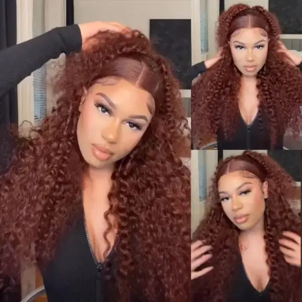 reddishbrowncurly-4 Reddish Brown Curly Wig HD Lace Front Wigs 4*4/13*4/13*6 Lace Human Hair Wig - 13x4 Lace / Yes(+) / 24inch