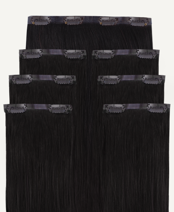 set-1b-inv-a invisible clip-in hair extensions #1b natural black. - 14" / Classic