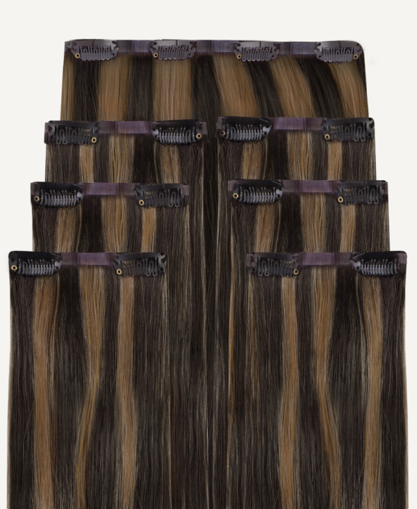 set-dark-high-inv-a invisible clip-in hair extensions #1b-6 dark highlights. - 14" / Classic