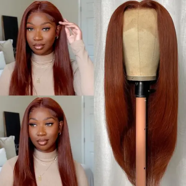 Reddish Brown Wig Straight 360 Transparent Lace Front Wigs 180% Density Wig - 360 Lace / 180% / 18inch