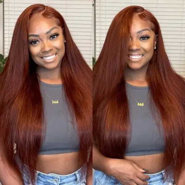 Reddish Brown Wig Straight 360 Transparent Lace Front Wigs 180% Density Wig - 360 Lace / 180% / 18inch