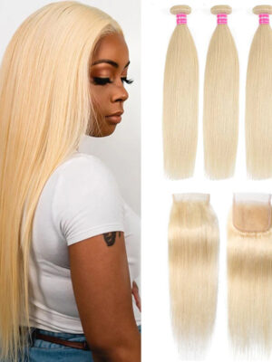 sunber_hair_blonde_hair_bundles_straight_hair_bundles_with_lace_closure Sunber Hair 3 Bundles 613 Blonde Straight Human Hair Weaves With 4X4 Lace Closure - 16 18 20+16