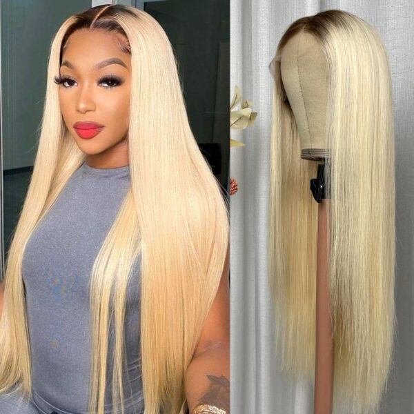 Sunber Blonde With Dark Roots Butterfly Haircut 13x4 Lace Front Wigs - 22