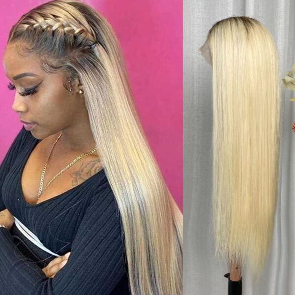 Sunber Blonde With Dark Roots Butterfly Haircut 13x4 Lace Front Wigs - 22