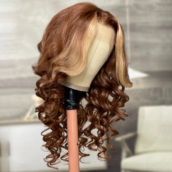 Sunber Brunette with blonde highlight 13*4 Lace Front Loose Wave Wig Face-framing Precolored Human Hair - 20