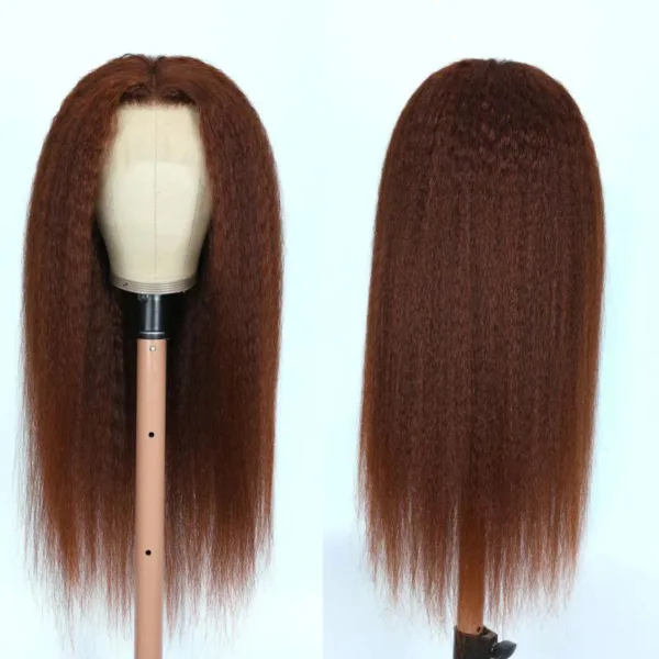 sunberkinkystraightlacefrontwig_2_03219229-2921-421e-ad02-663024bb2964 50% OFF Sunber Kinky Straight Reddish Brown Lace Front Wig Dark Auburn Copper Color Human Hair Wigs - 24 / 13*4 Lace Frontal