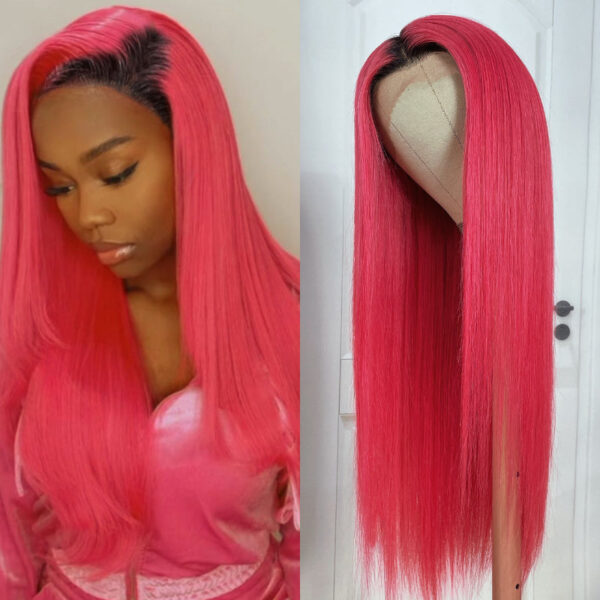 sunberlacefrontwig0100 Sunber Straight Ombre Light Pink 13x4 Lace Front Wig With Baby Hair For Women - 18