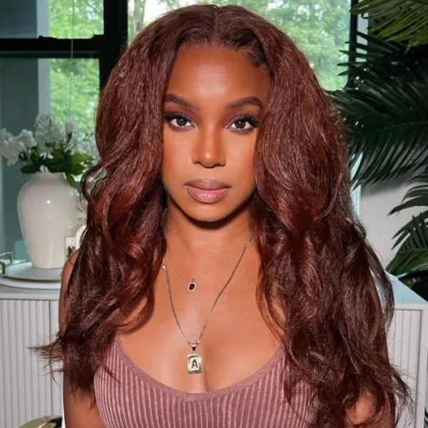 sunberlacefrontwig4_2 50% OFF Sunber Kinky Straight Reddish Brown Lace Front Wig Dark Auburn Copper Color Human Hair Wigs - 24 / 13*4 Lace Frontal