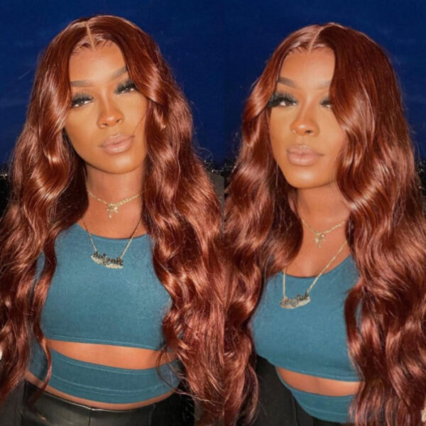 sunberpre-cutlacewig01 Sunber Body Wave Put on and Go Reddish Brown 7x5 Bye Bye Knots Pre-Cut Lace Human Hair Wigs With Pre-Plucked - 16 / 7*5 Bye Bye Knots / With Baby Hair